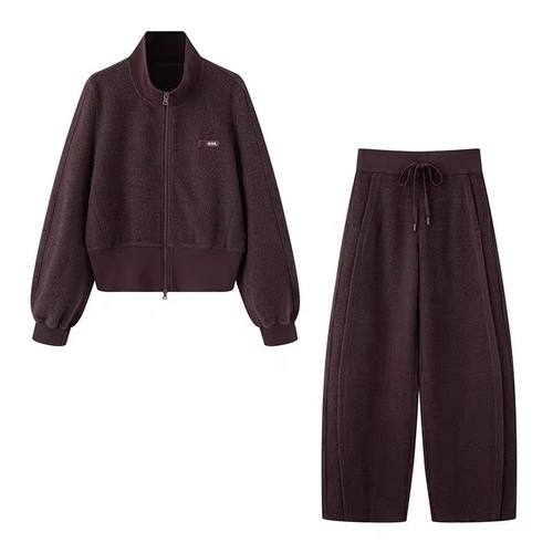 小艾！加厚休闲套装！柔软舒适立领双拉链外套休闲弯刀裤两件套女