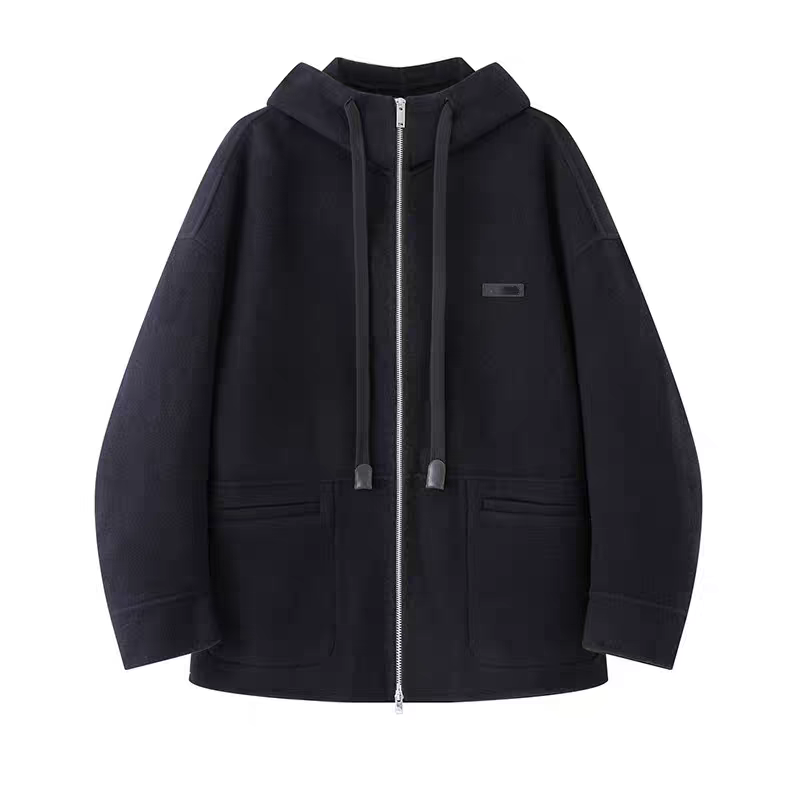 小艾！2025女装冬新款连帽拉链毛呢外套女宽松休闲呢子大衣女4151