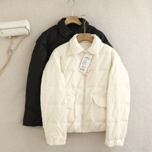 保暖羽绒服女2025冬新款 领抽绳款 90白鸭绒z型花纹拉链衬衫 伊系