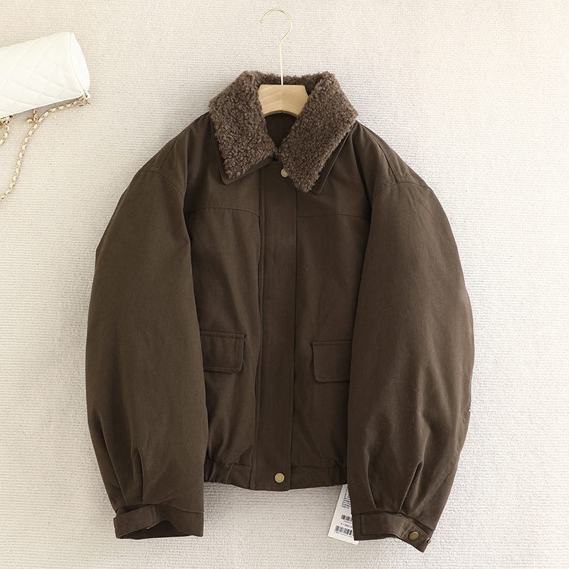 檬系！可拆卸毛领！2025冬季复古时尚棕色90鸭绒羽绒服夹克外套女