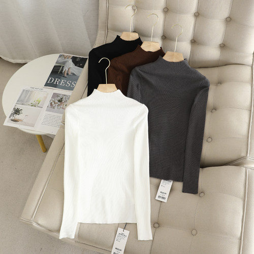 针织套头半高领打底无缝一体毛衣