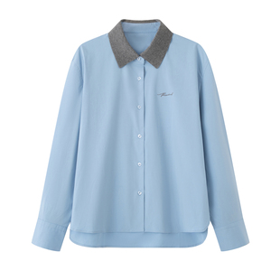 衬衫 百搭显瘦撞色针织拼接翻领休闲品质长袖 女 2025秋冬新款 鸟家