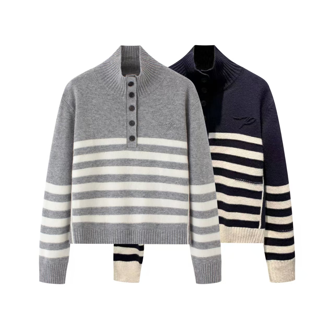 鸟家！2025秋冬新款时尚百搭宽松显瘦半开领翻领条纹针织衫毛衣女