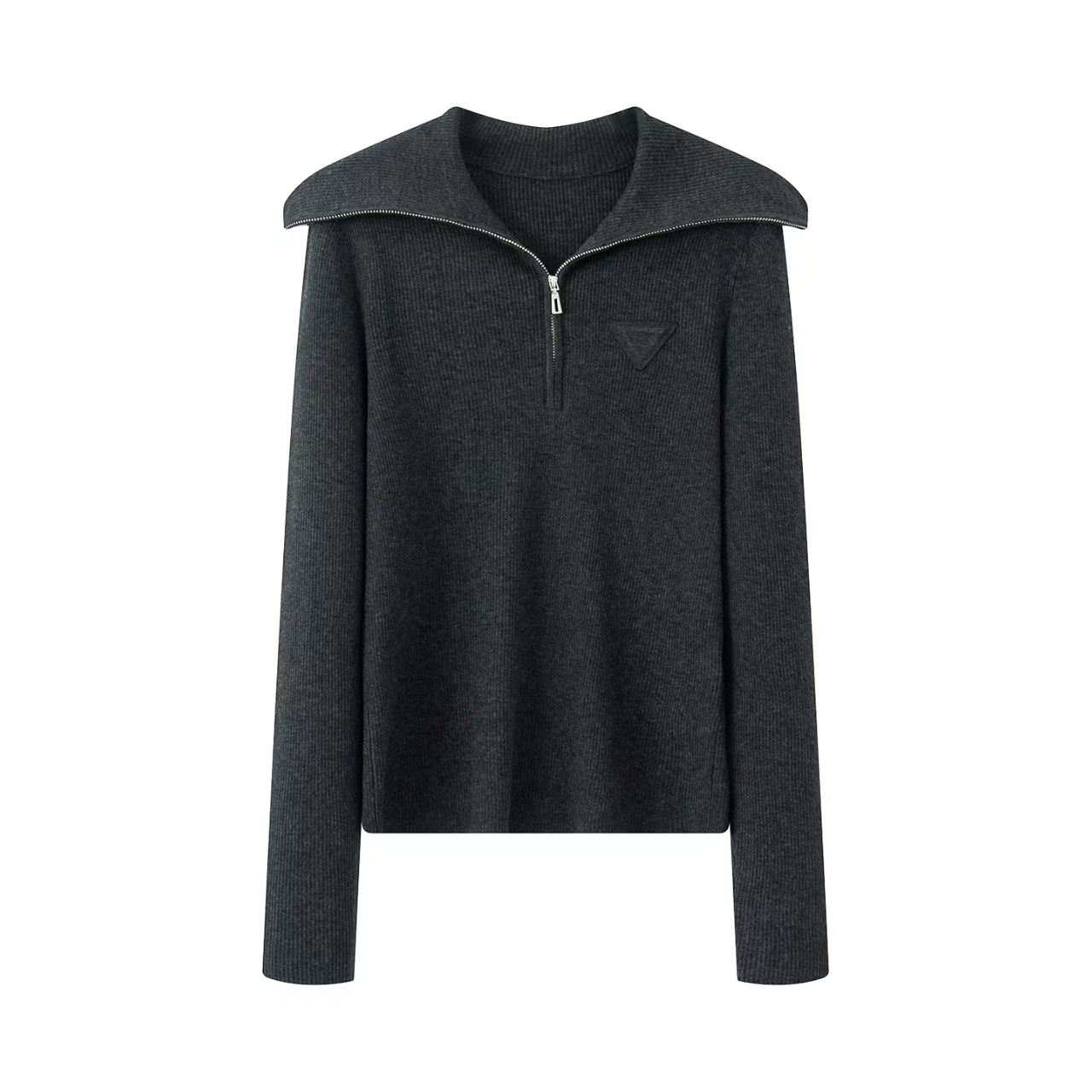 迪家!2025女装秋冬新品百搭简约休闲半拉链翻领针织衫毛衣女7191