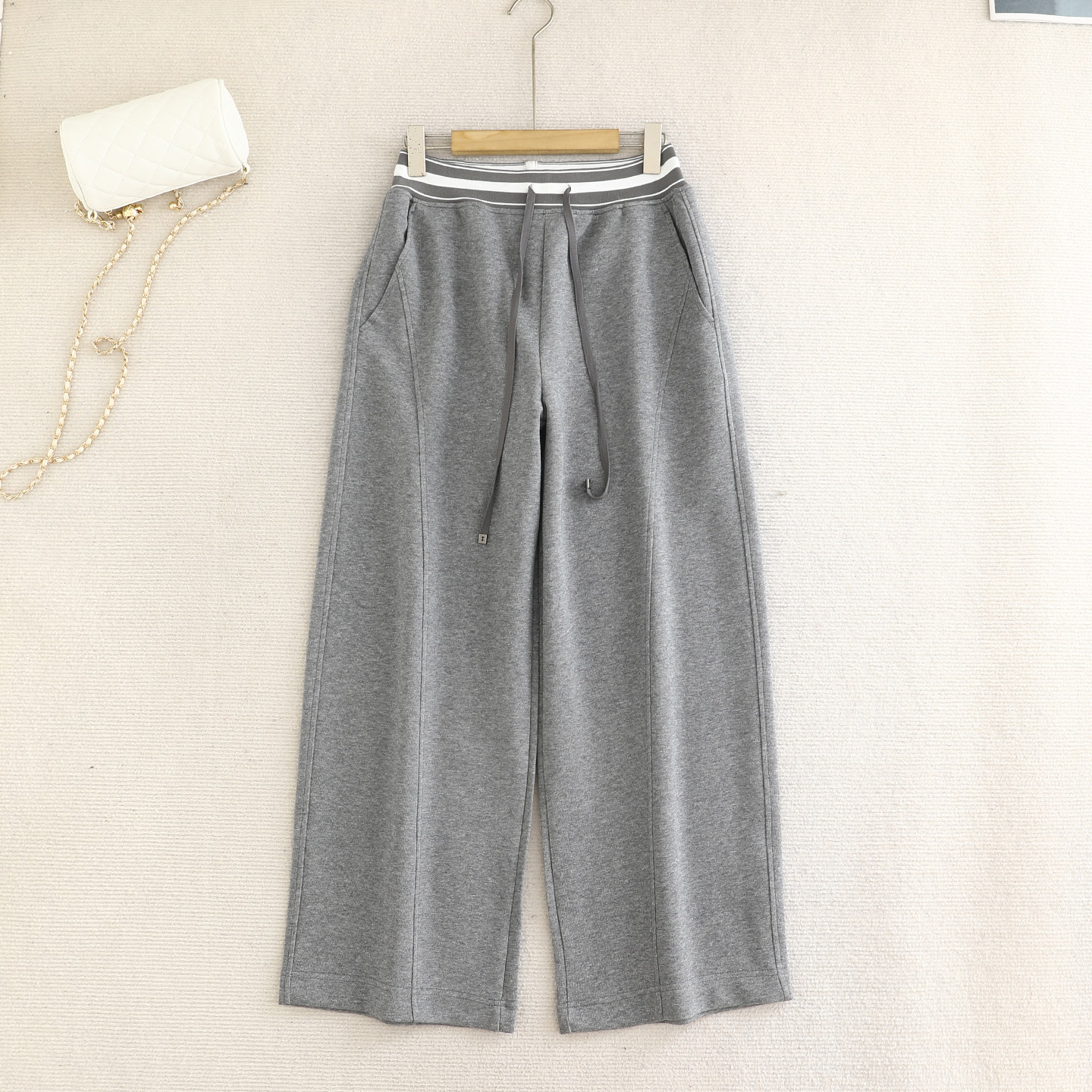 檬系！2026春新款时尚百搭松紧高腰显瘦阔腿裤女抽绳弯刀休闲裤子,女装/女士精品,休闲裤,淘宝优惠券,粉丝福利购,淘宝优惠卷