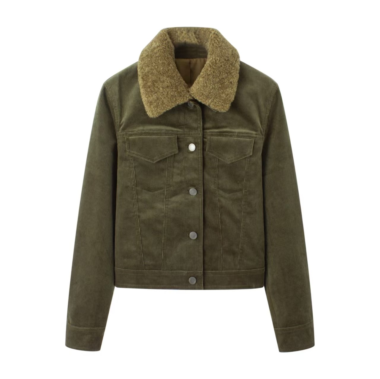 鸟家!2025秋冬季新款时尚百搭修身短款毛领灯芯绒短款外套女上衣