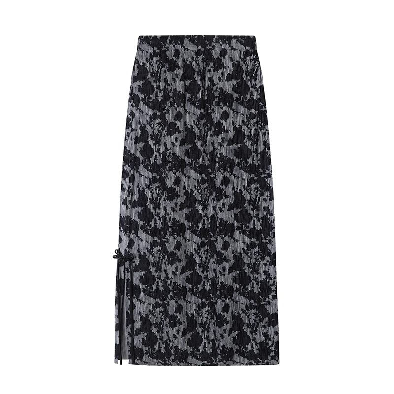 中长款A字裙国风印花半身裙