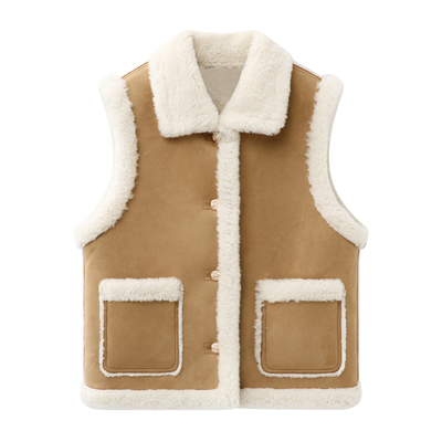 短款小个子皮毛一体羊羔毛马甲女2025秋冬新款设计感叠穿马夹上衣