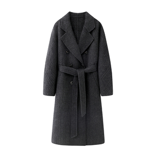 灰色双面羊绒大衣女2025年秋冬季新款双排扣西装领加厚羊毛呢外套