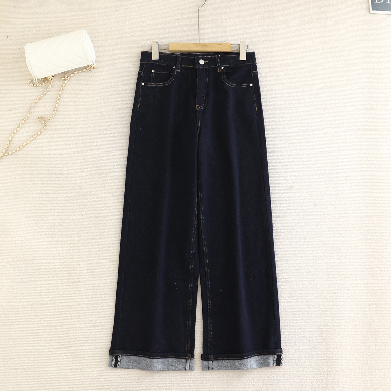 檬系！2025冬季新款复古直筒百搭卷边小个子直筒阔腿抓绒牛仔裤女