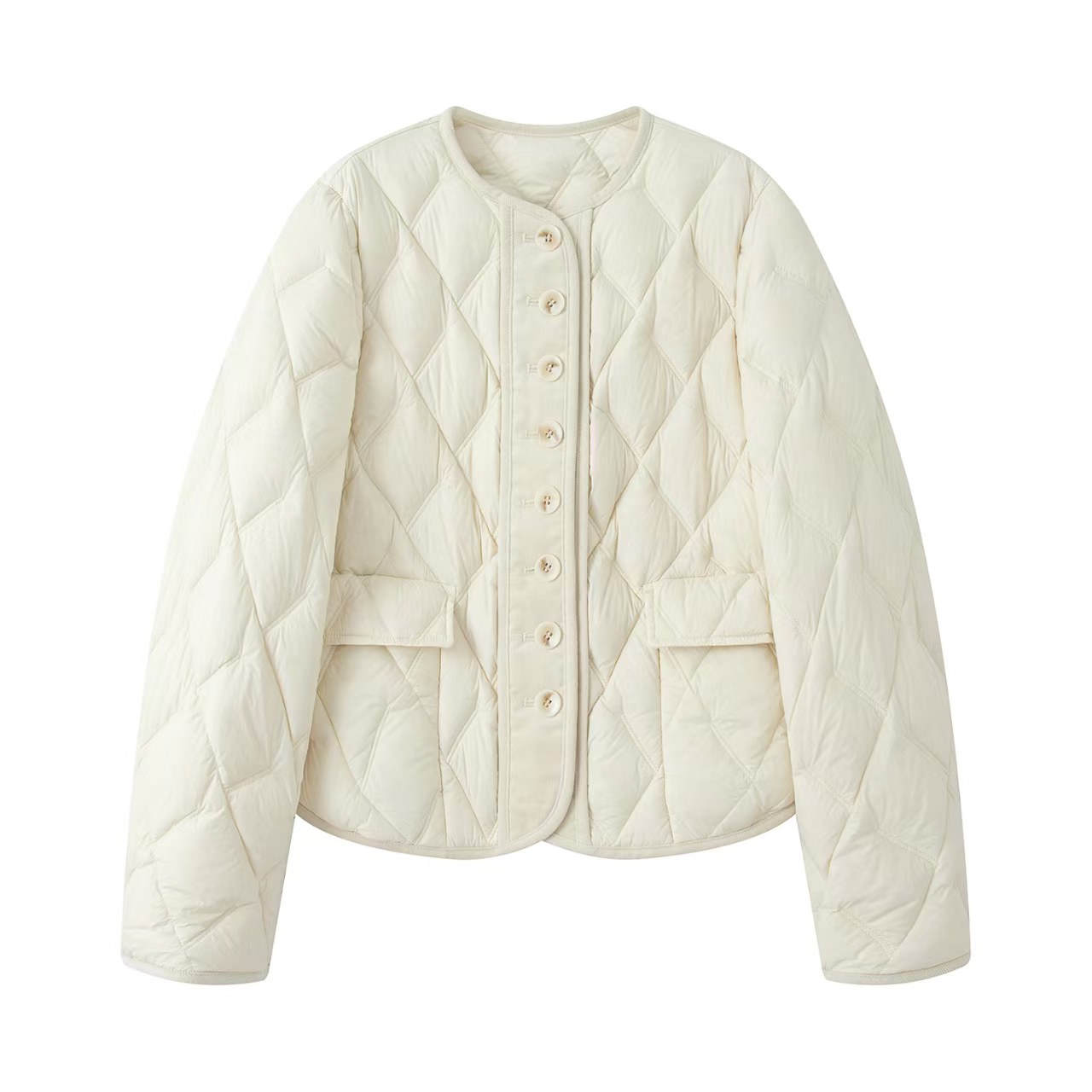 小艾 ！2025冬设计感圆领羽绒服菱形格轻薄款保暖小个子外套上衣