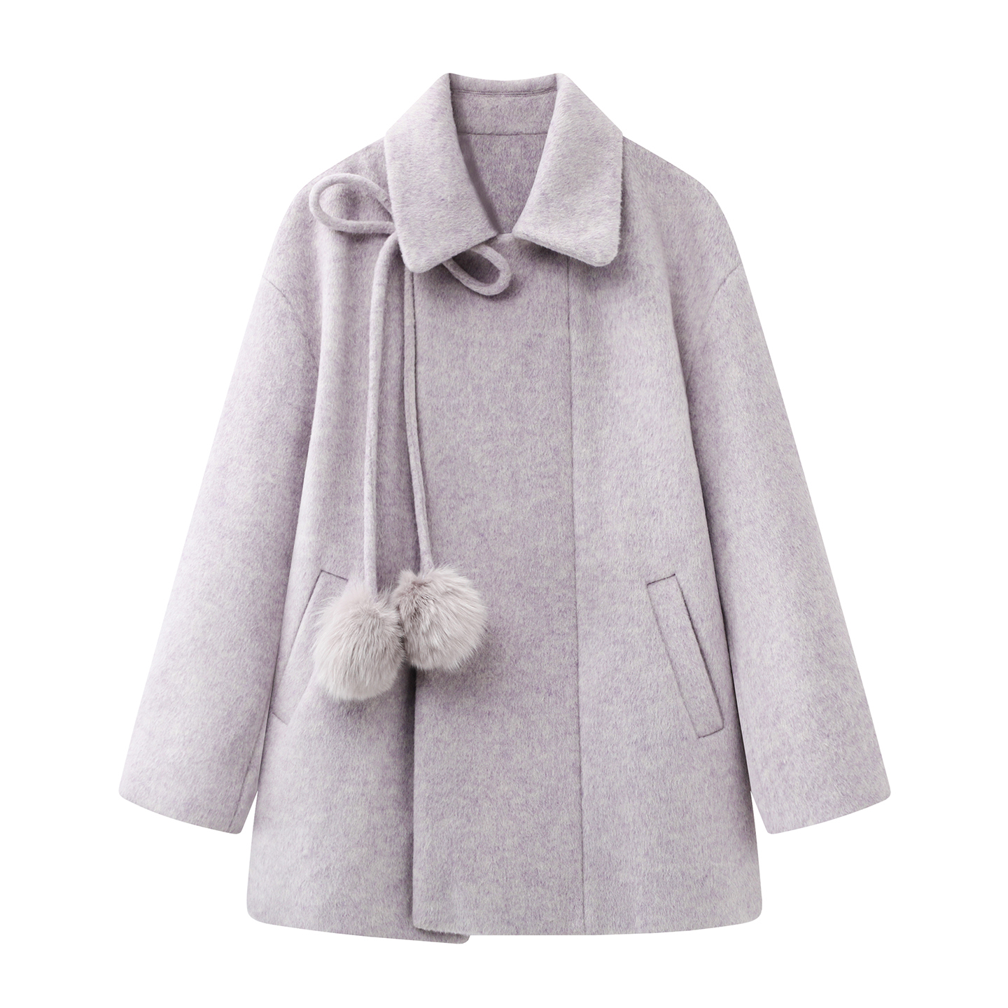 影系！香芋紫翻领毛呢外套女2025冬新款小个子宽松含羊毛斗篷大衣