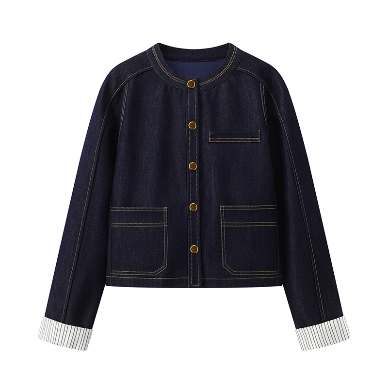 百搭圆领小个子牛仔外套女