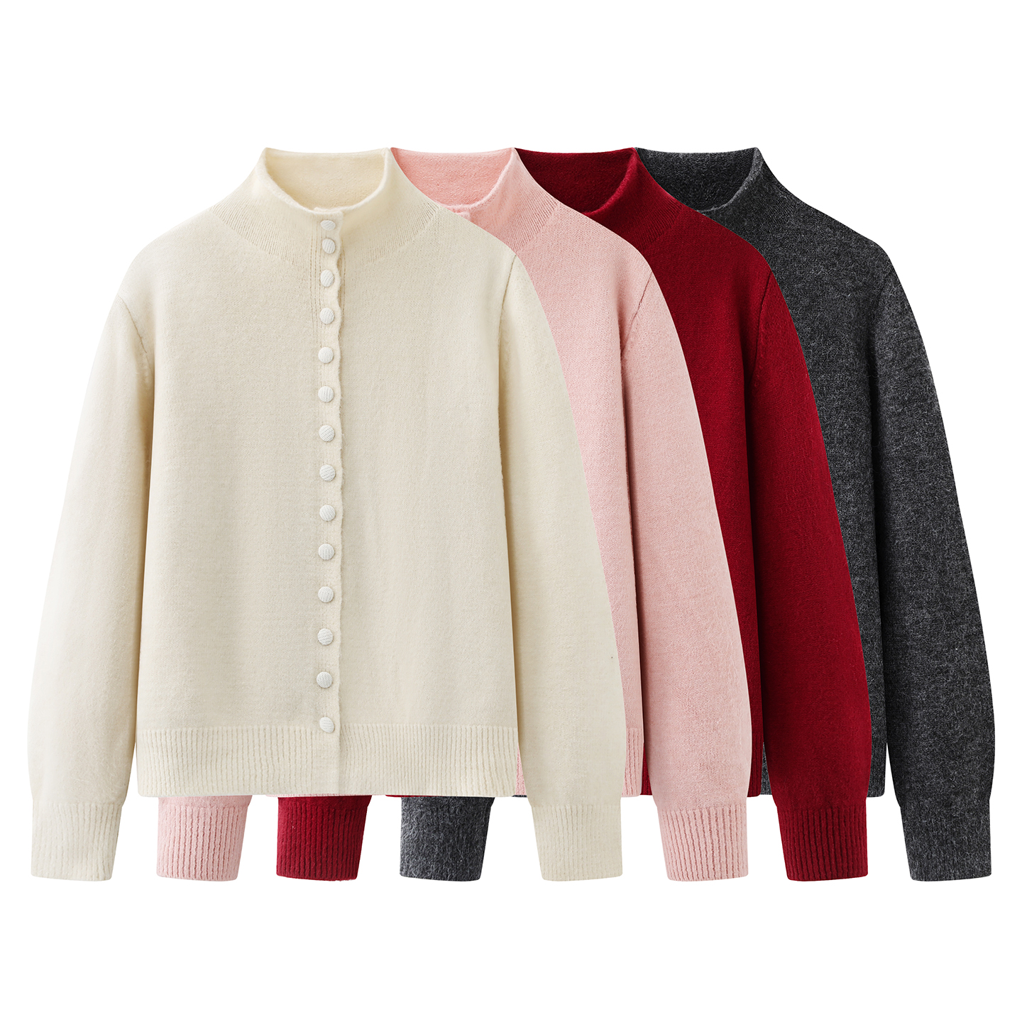 韩系简约风排扣设计半高领毛衣针织衫秋冬新款柔软保暖叠穿上衣女