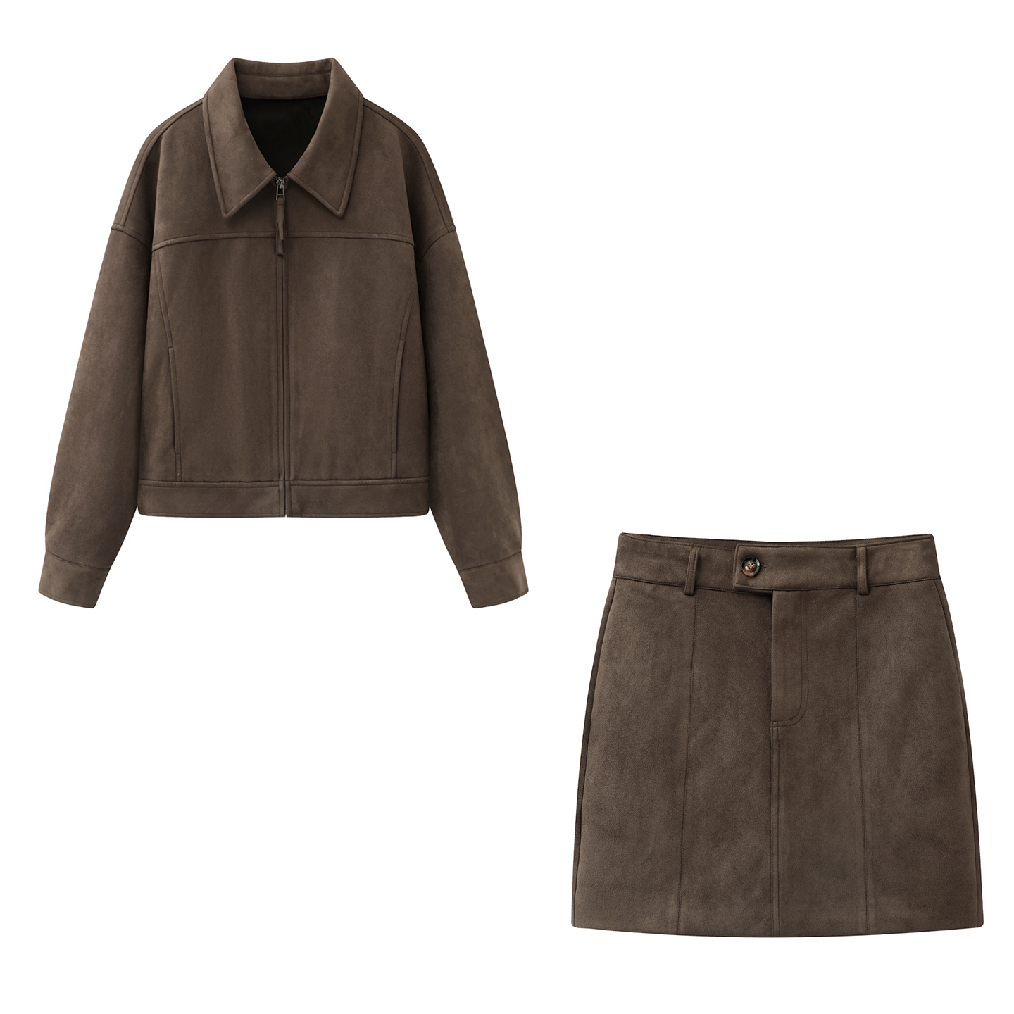 茵系！【所有女生的衣橱】麂皮绒美拉德翻领夹克外套短裙两件套女