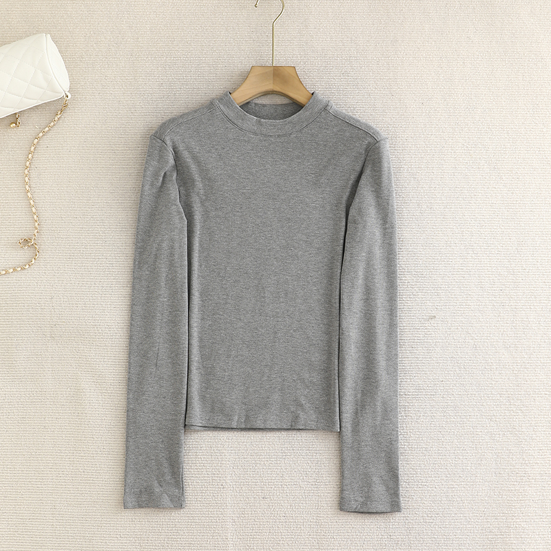 檬系の简约好搭配！2025秋冬半高领纯色百搭抓绒打底衫长袖T恤女