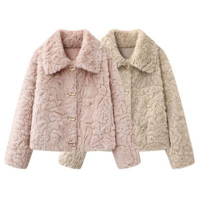 影系！仿羊羔毛皮草外套女冬季环保皮毛一体精致喵短款小个子外套