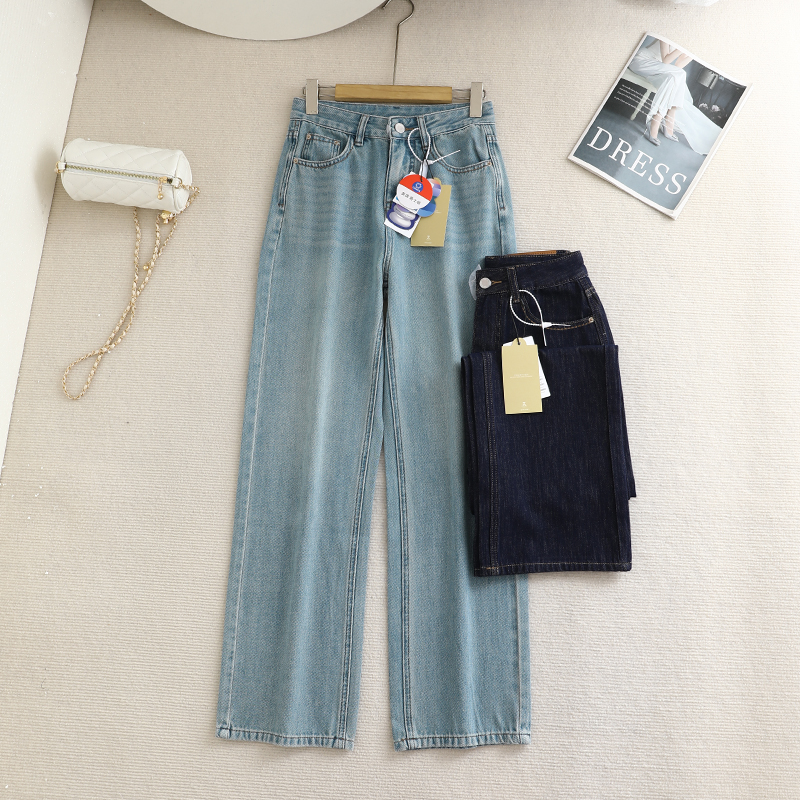 版型面料没得说!显腿直!港风复古高腰百搭直筒阔腿牛仔长裤女