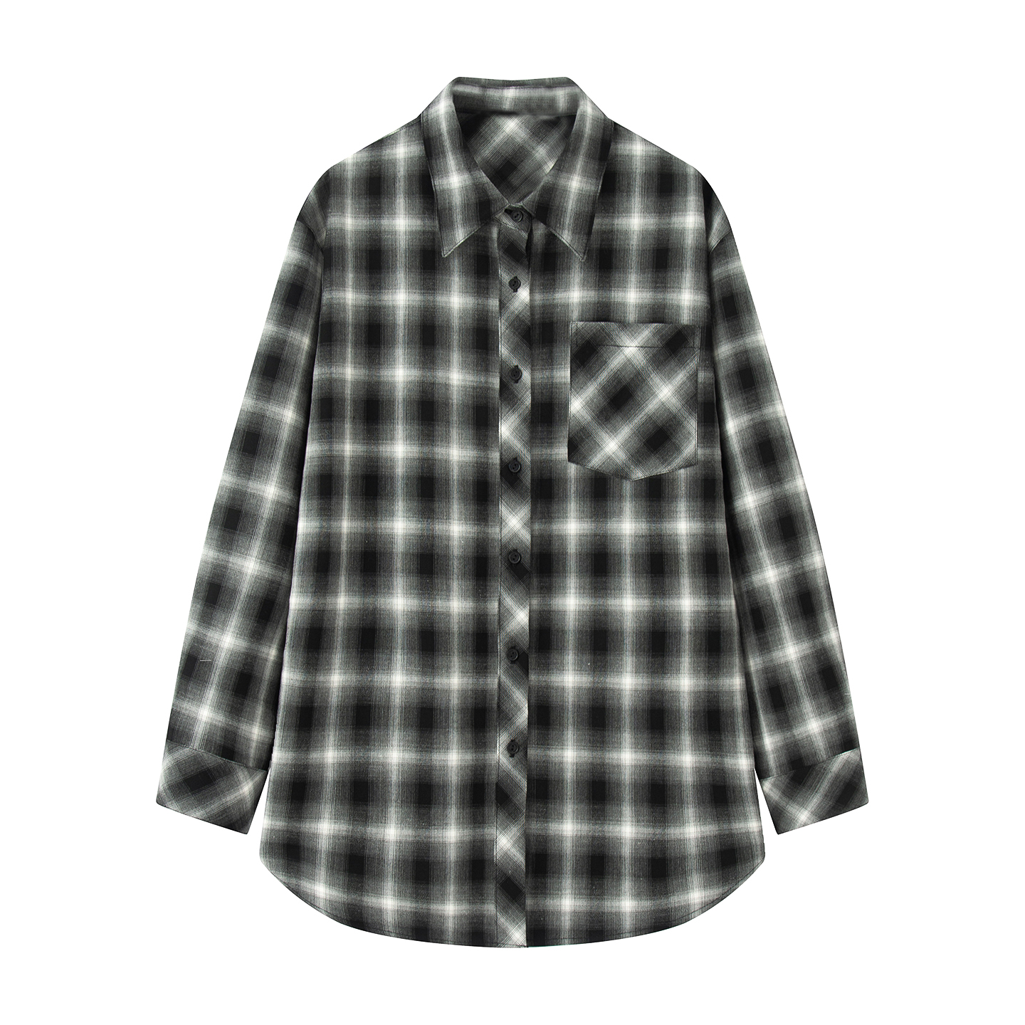 袖系！衬衫女高级感轻奢减龄洋气2025秋新款撞色格子长袖翻领上衣