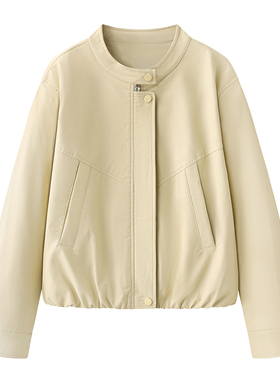 熙系！小个子黄色皮衣外套女2026春新款高级感气质短款PU夹克上衣