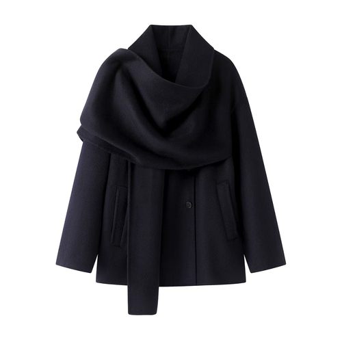 小艾！2025女装秋新款围巾羊毛大衣双面呢气质显瘦毛呢外套女3001