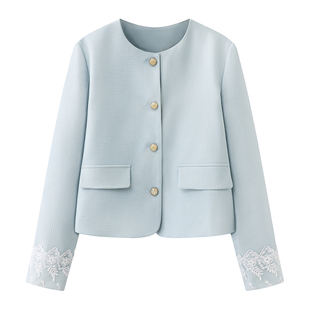 秋水!甜酷风浪漫柔美上衣女2026年春季新款蕾丝花边简约短款外套