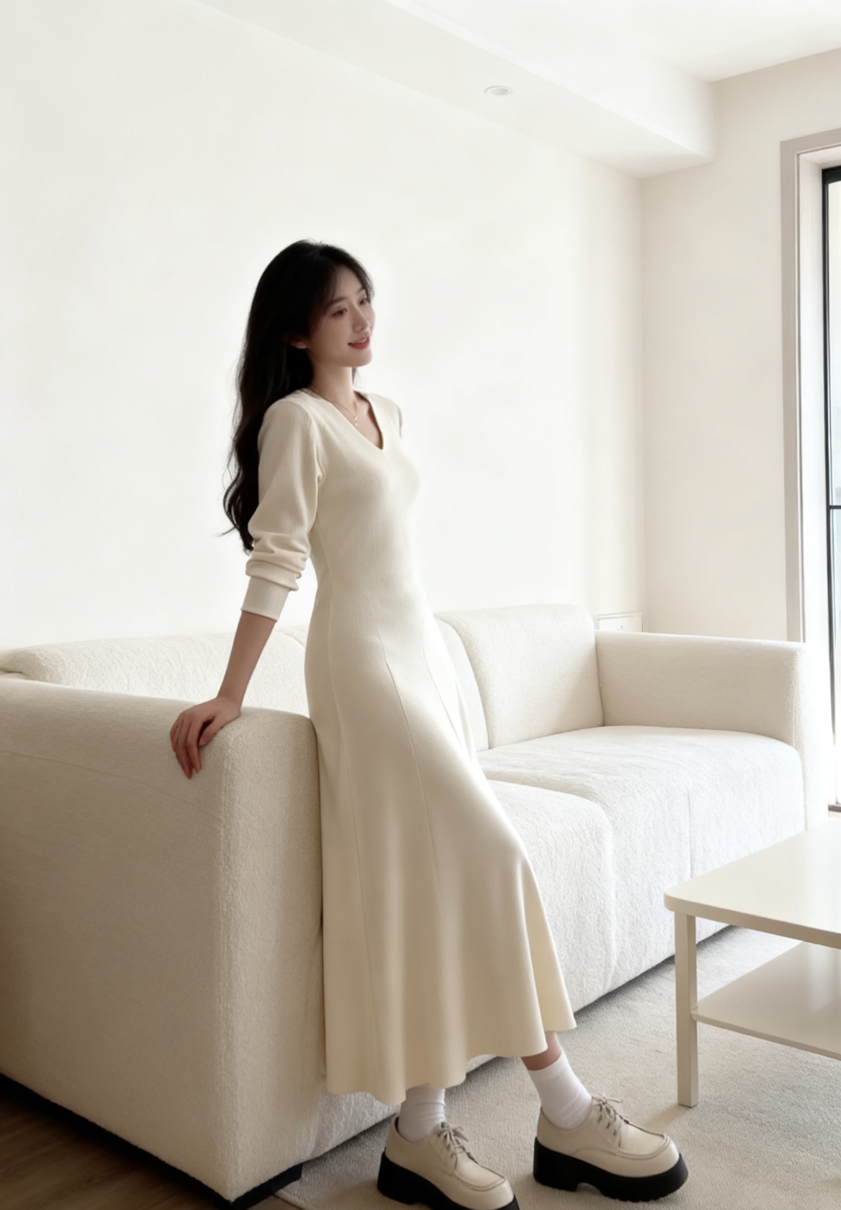 法式气质V领针织连衣裙女秋冬新款高级感修身显瘦内搭打底长裙子