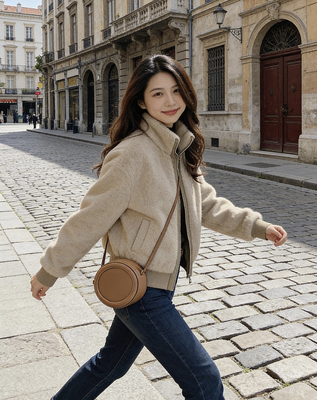 独特漂亮的初冬浅咖色毛茸茸加绒加厚小香风短款羊羔绒外套女冬季