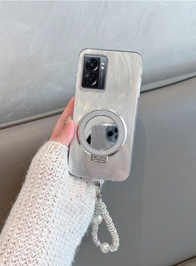 适用于oppoa57手机壳5g真我v23新款a56s女pftm20简约rmx3571带支架0pp0a57镜子a575g高级感opa手绳全包防摔套