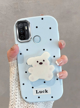 适用于oppoa32手机壳不包镜头pdvm00波点小狗0pp0a32带支架opa可爱oppa蓝色opooa防摔oopoa软壳poopa女pdvmoo