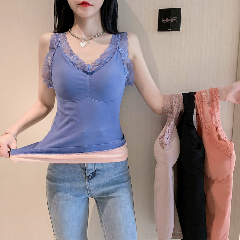 秋冬季保暖弹力美背加绒吊带背心