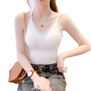 夏季外穿美背蕾丝运动背心修身内搭小吊带上衣无袖短款打底衫女装