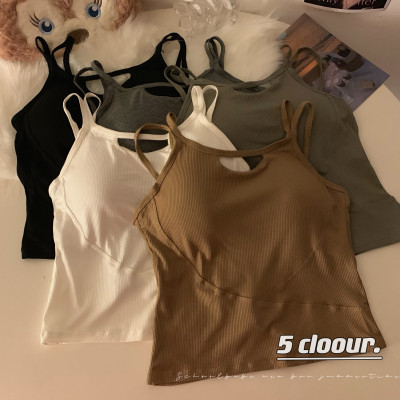 港风缕空纯色针织吊带背心女秋冬
