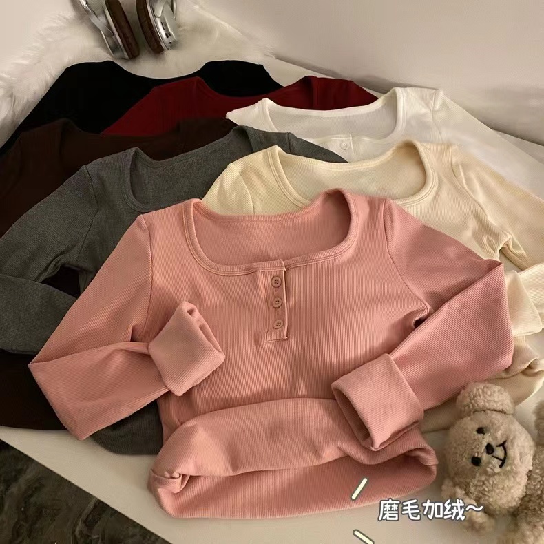 新款磨毛加绒带胸垫背心T恤内搭