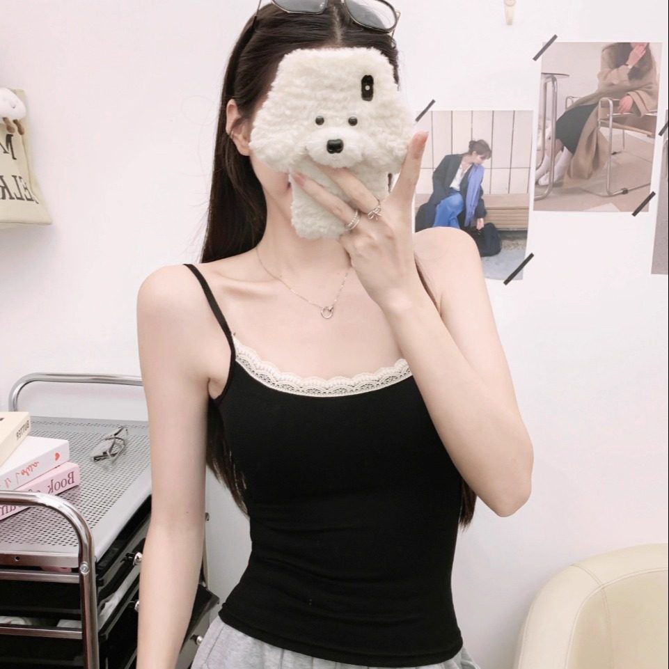 早秋新款纯欲风磨毛蕾丝拼接吊带背心女修身显瘦百搭固定带胸垫女,女装/女士精品,背心吊带,淘宝优惠券,粉丝福利购,淘宝优惠卷