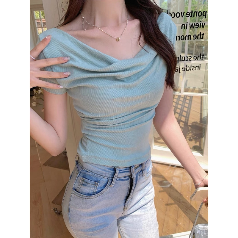 新款纯欲风辣妹褶皱设计感上衣女