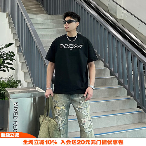 NOVACAM 夏季新款字母印花LOGO美式高街cleanfit国潮基础短袖T恤