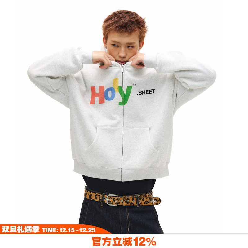 NOVACAM字母印花拉链连帽卫衣