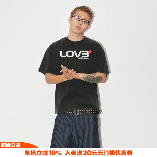 美式lov3字母logo印花T
