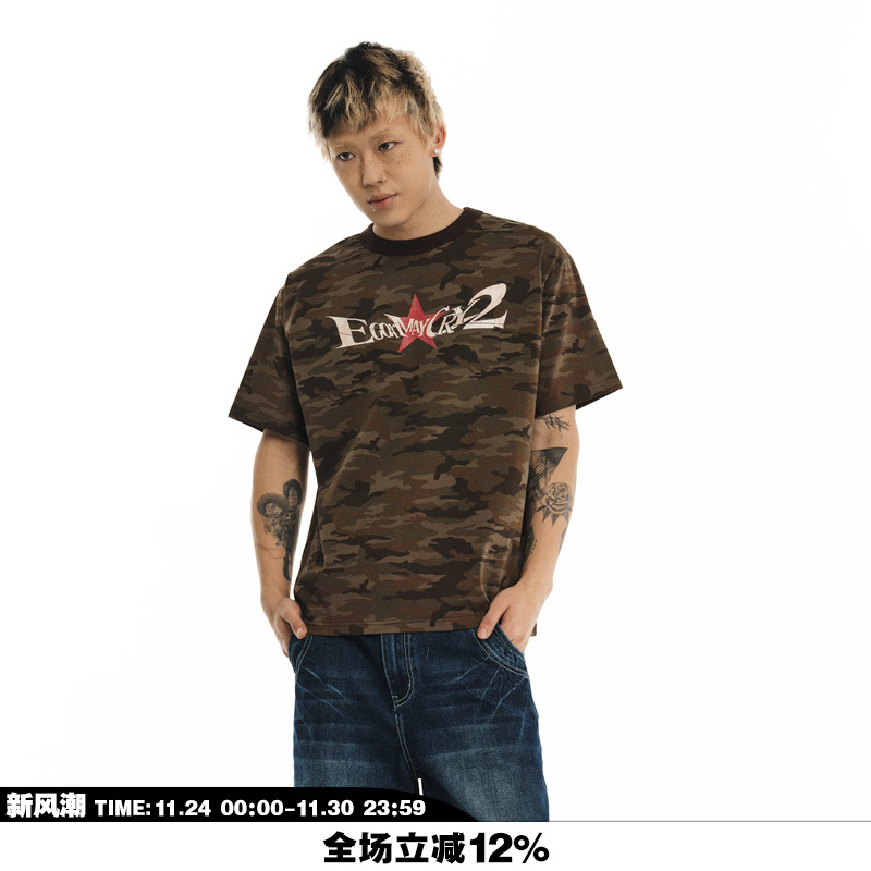 NOVACAM迷彩美式字母短袖T恤