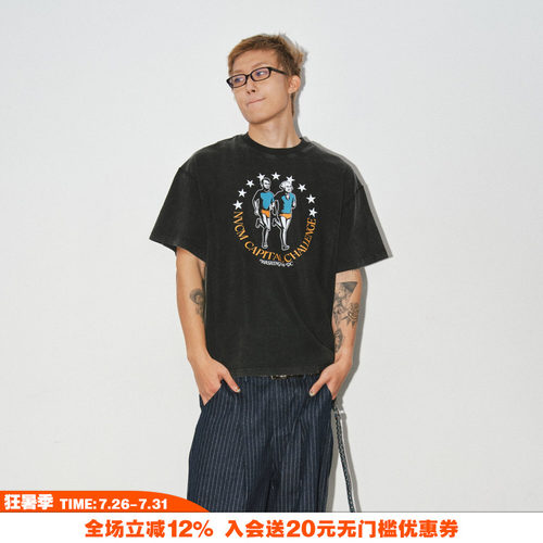 美式印花名人跑步恶搞水洗T