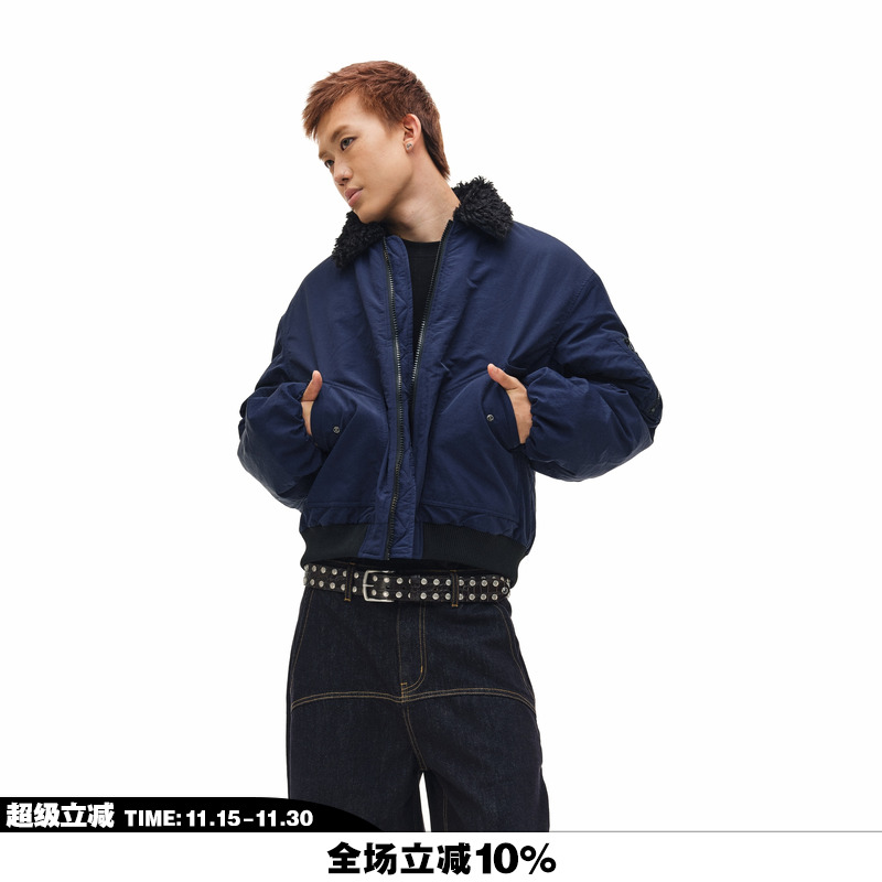 NOVACAM美式毛领飞行夹克棉服