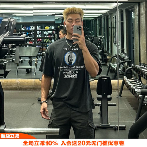 NOVACAM 高街反缝线美式印花VINTAGE复古水洗磨边国潮宽松短袖T恤