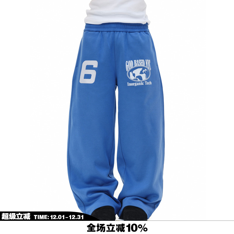 NOVACAM 美式刺绣植绒印花弯刀阔腿慵懒版型百搭保暖长裤休闲卫裤