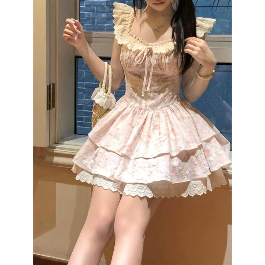 法式温柔风甜美小飞袖碎