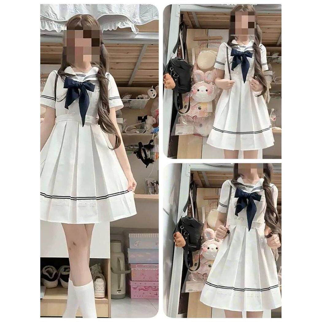 新款温柔少女感白色海军