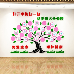 医院走廊科室门诊护士站背景墙创意3D健康知识宣教树二维码扫一扫