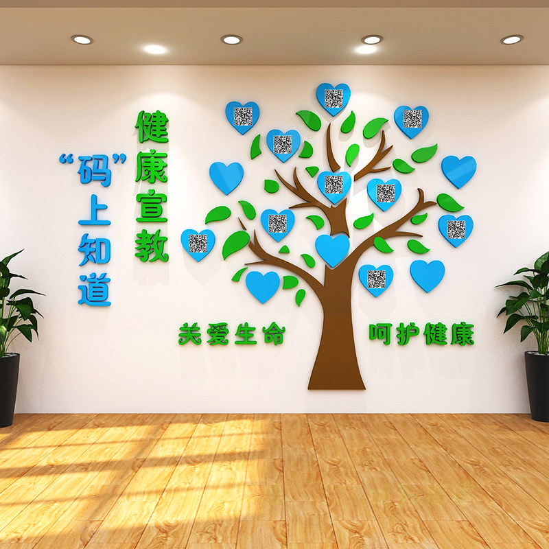 医院健康宣教树二维码扫一扫科室走廊背景墙面装饰护士站文化墙贴