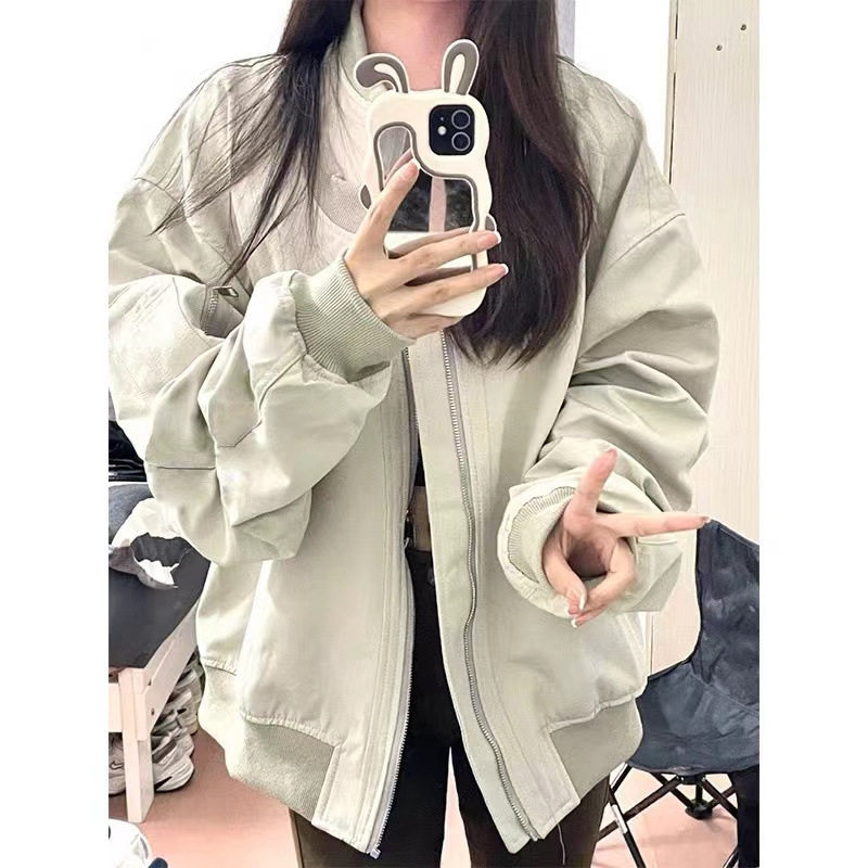 秋冬新款复古港风chic飞行员加厚夹克棒球服女设计感宽松百搭外套