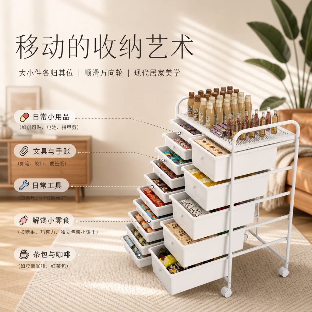 萨卡达可移动中古风零食收纳柜子图片
